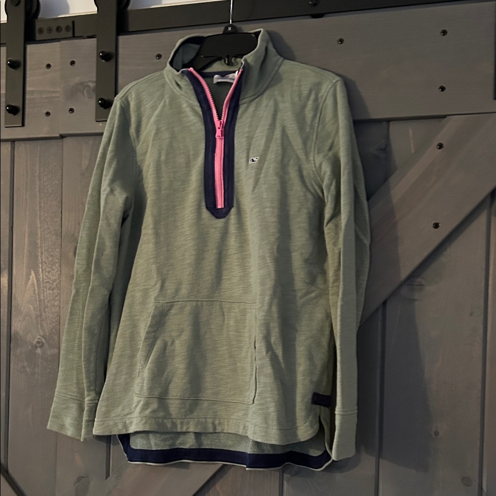 Vineyard Vines Green Quarter-Zip Sweatshirt with Pink Accents